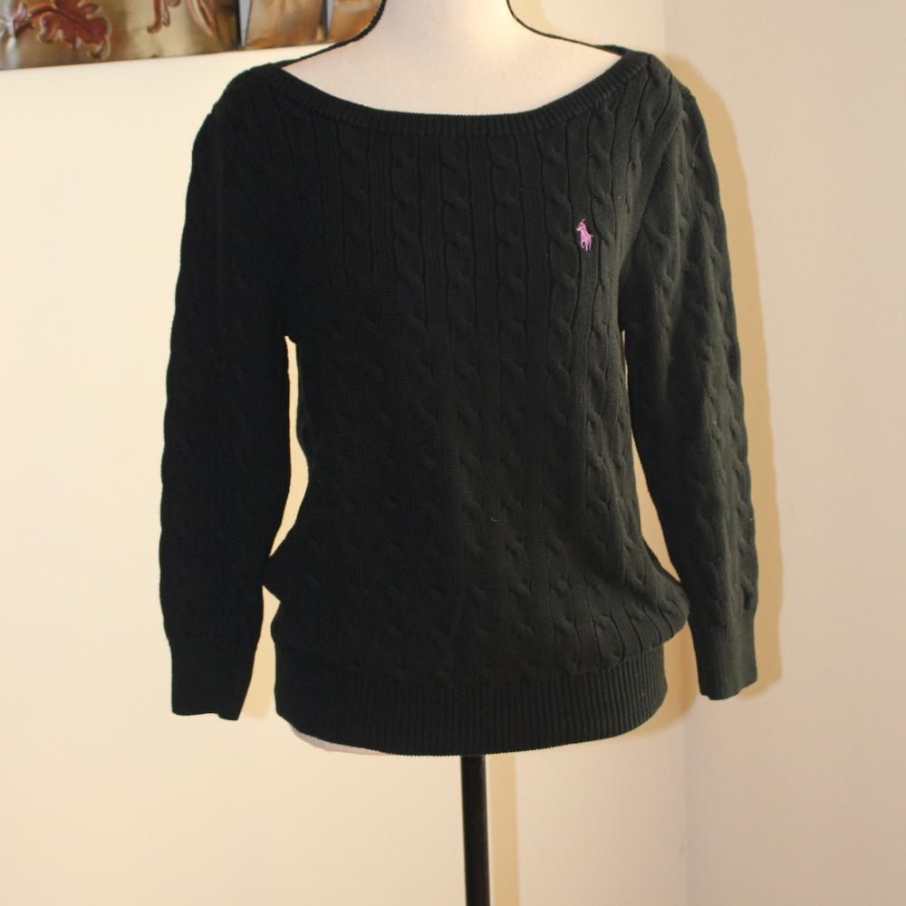 Ralph Lauren Sport,  black cable knit sweater.   G